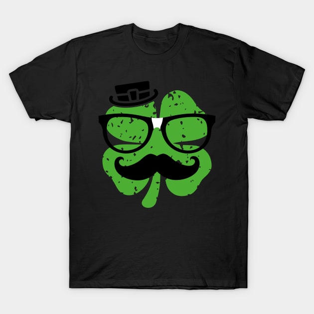 Funny St Patricks Day Nerdy Geek Shamrock Mustache T-Shirt by trendingoriginals